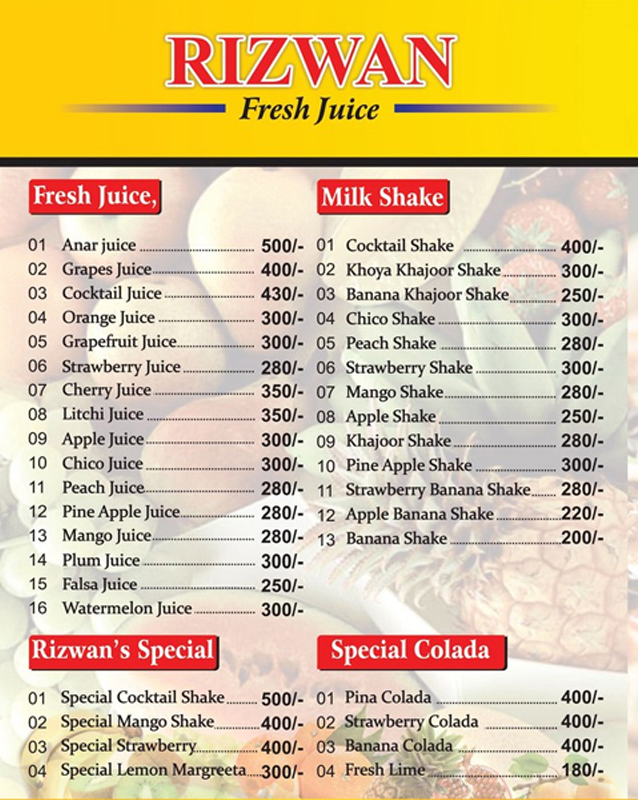 Rizwan Burger menu