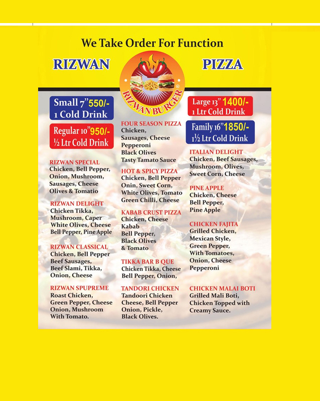Rizwan Burger menu