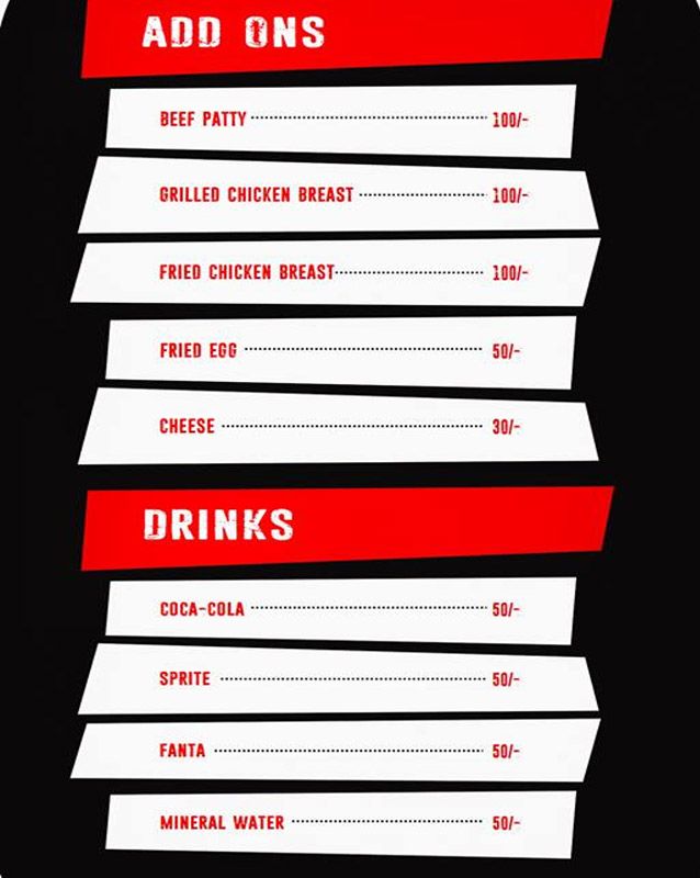 Roamin' Burgers menu