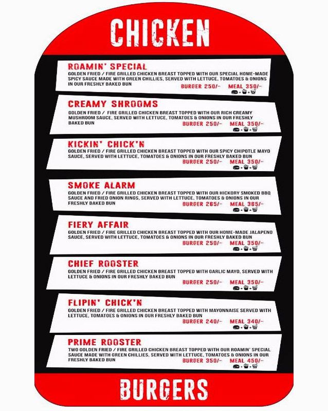 Roamin' Burgers menu