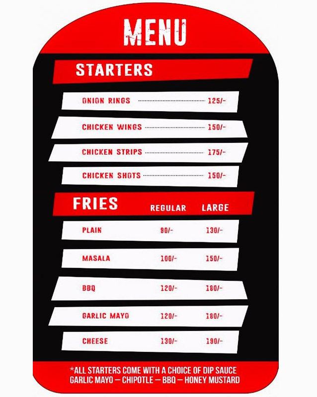 Roamin' Burgers menu