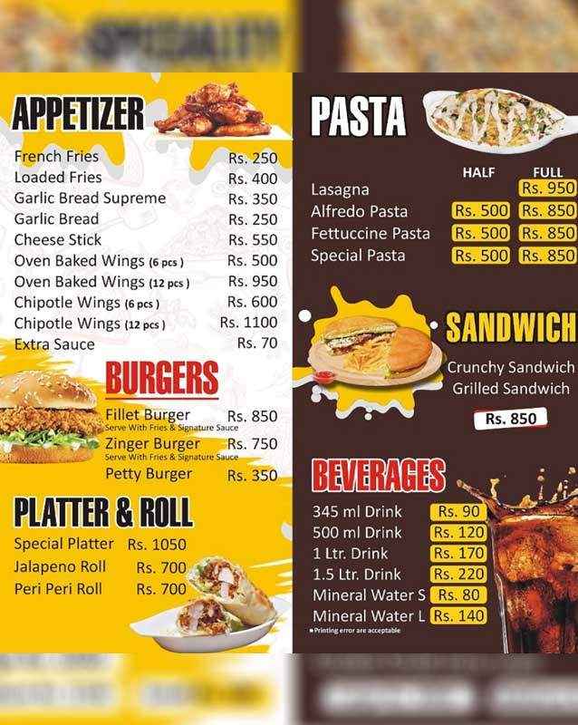 Rolling Pan menu
