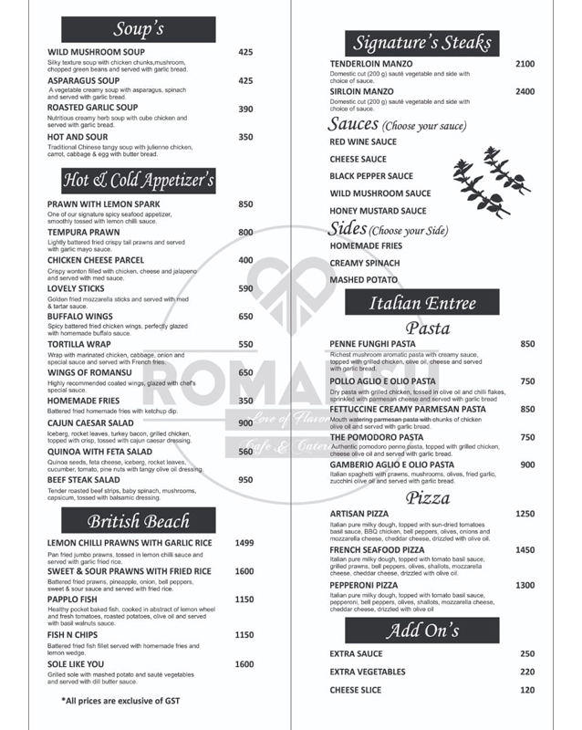 Romansu menu