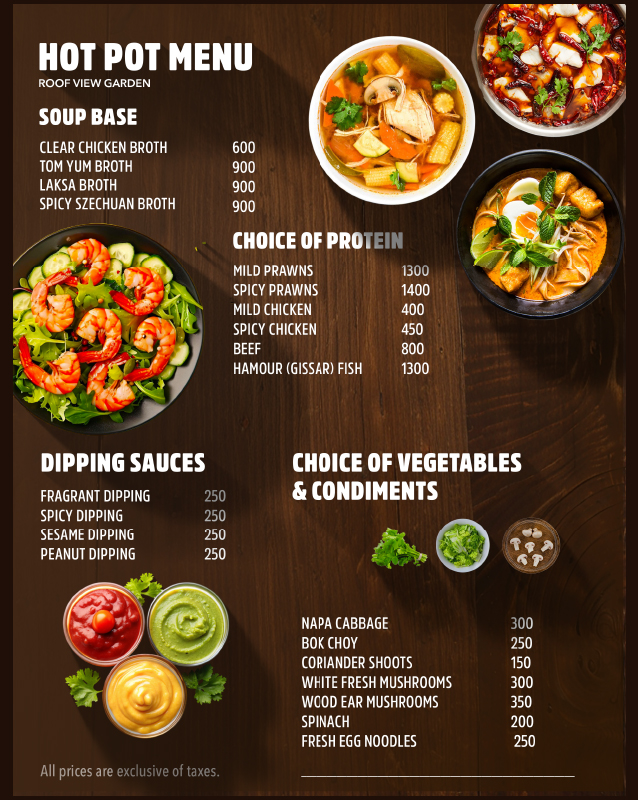 Roof View Garden - Defence Raya Golf & Country Club menu
