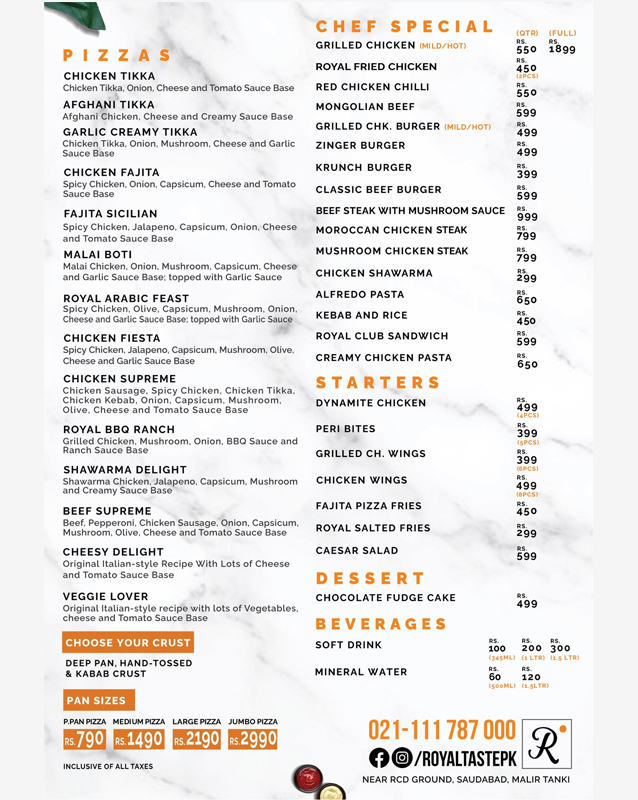 Royal Taste menu