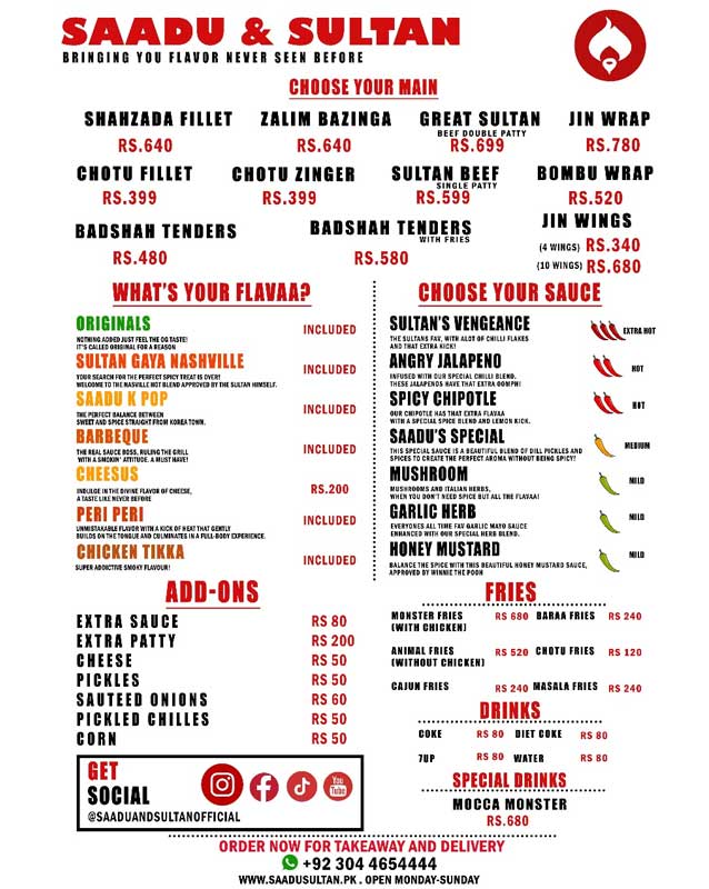 Saadu & Sultan menu