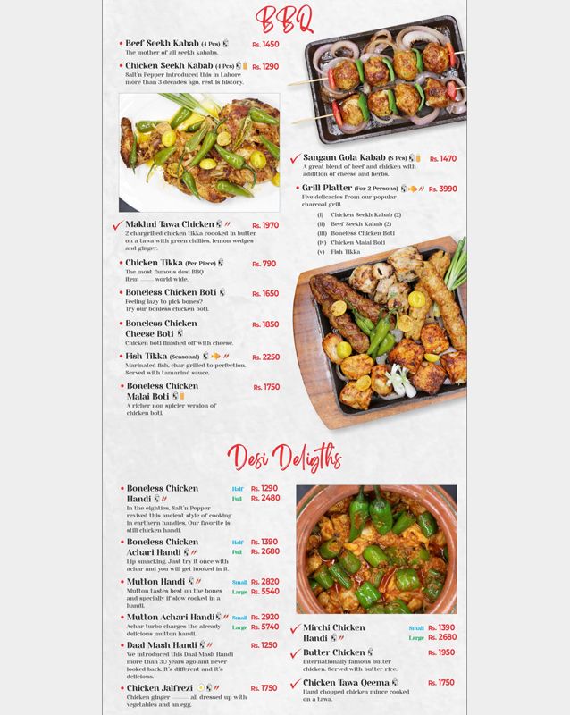 Salt'n Pepper Restaurant menu