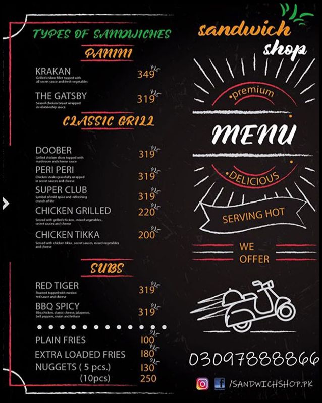 Sandwich Shop menu
