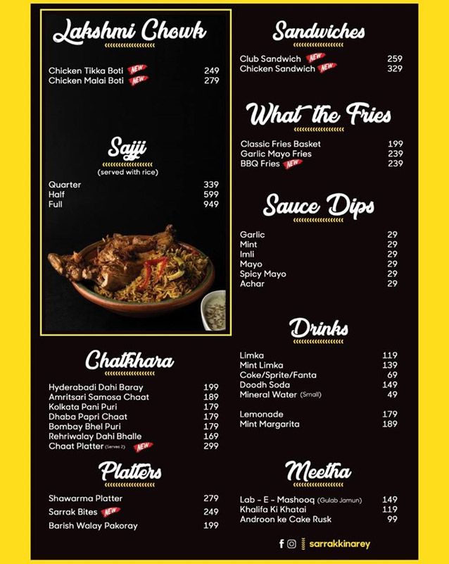 Sarrak Kinarey menu
