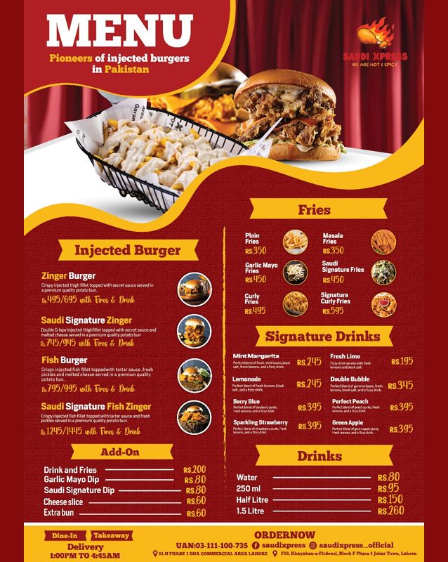 Saudi Xpress menu