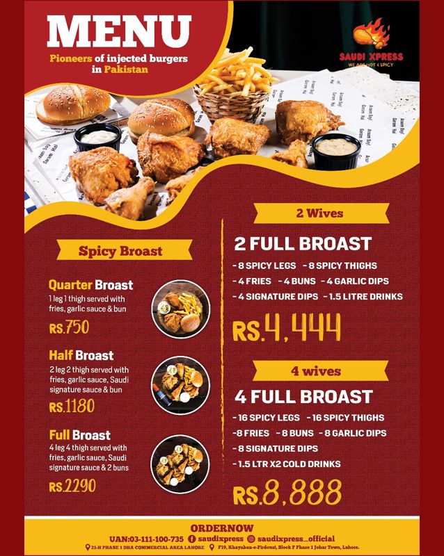 Saudi Xpress menu