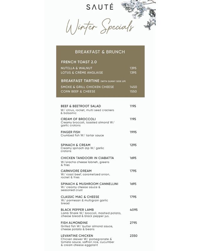 Sauté  menu