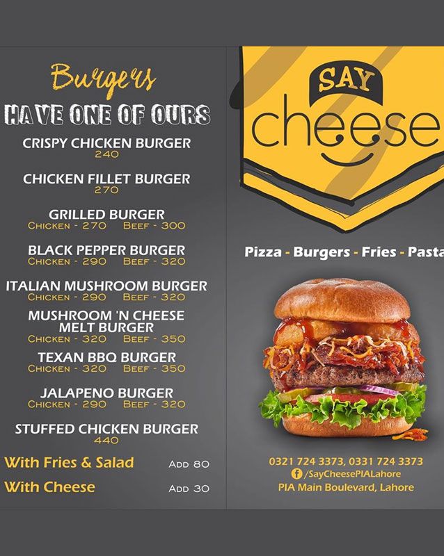 Say Cheese menu