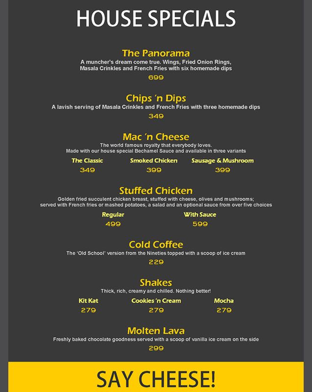 Say Cheese menu