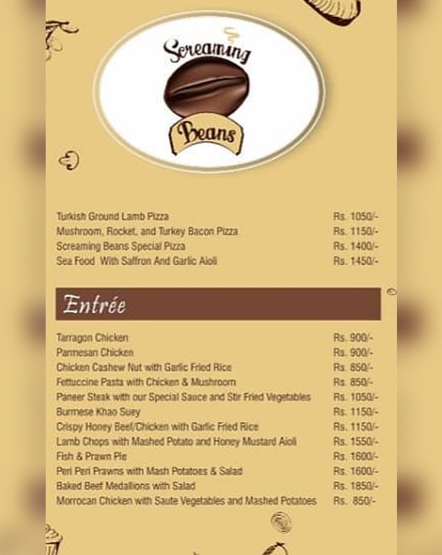 Screaming Beans menu