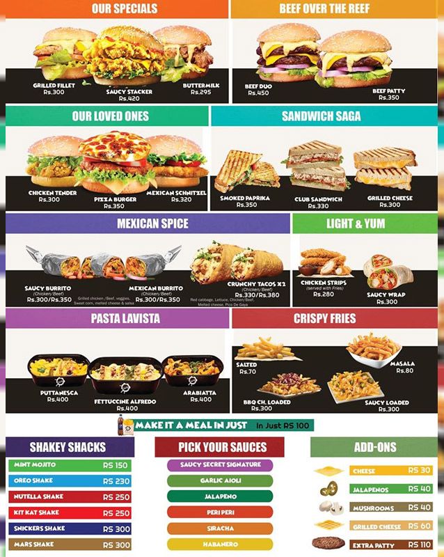 Seriously Saucy menu