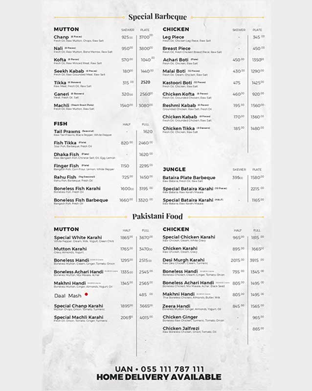 Shahbaz Tikka menu