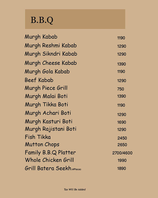 Shahi Bawarchi Khana menu