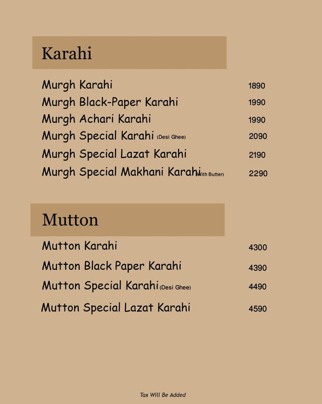 Shahi Bawarchi Khana menu