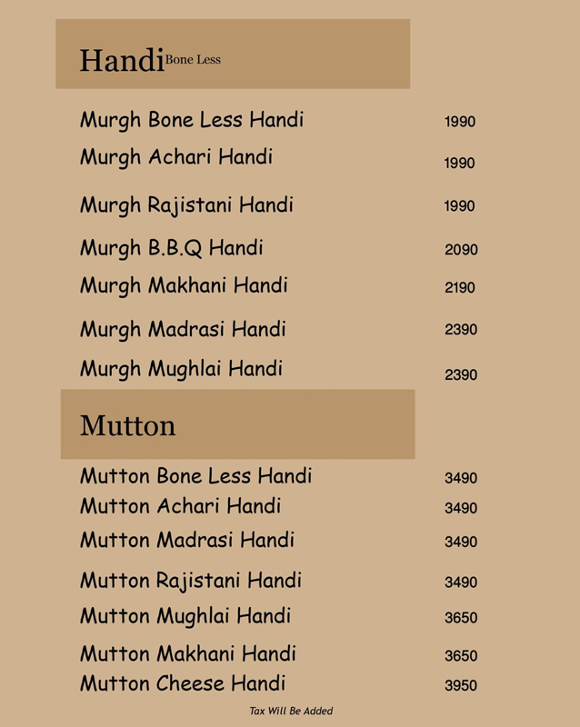 Shahi Bawarchi Khana menu