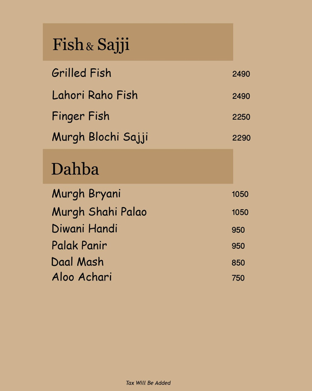 Shahi Bawarchi Khana menu