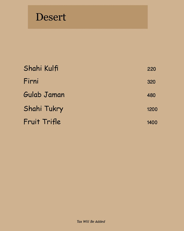 Shahi Bawarchi Khana menu