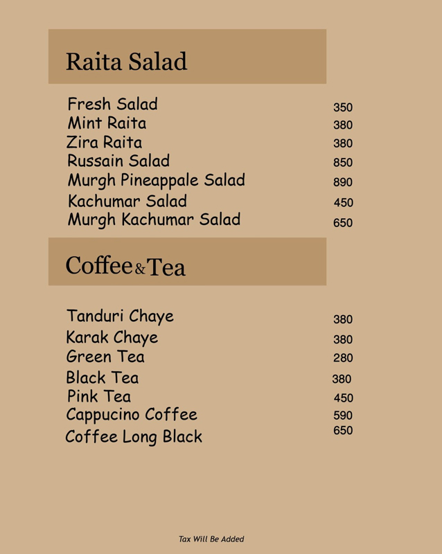 Shahi Bawarchi Khana menu