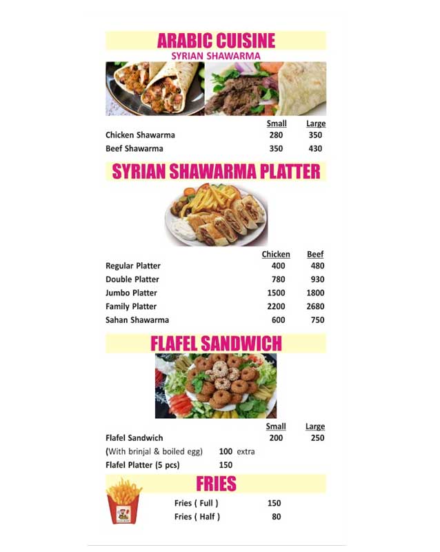 Shawafel menu