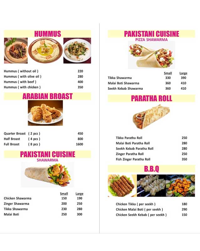 Shawafel menu