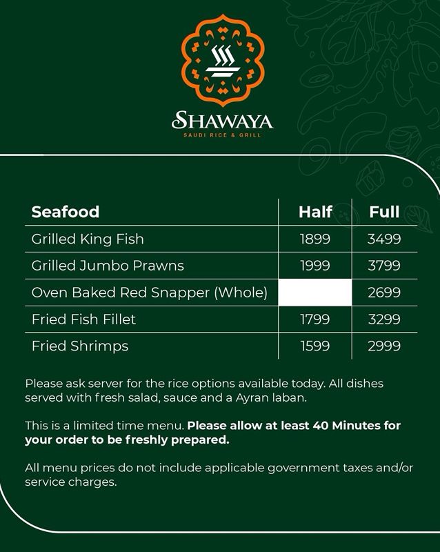 Shawaya - Saudi Rice and Grill menu