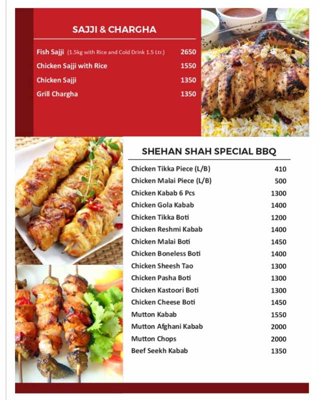 Shehan Shah menu