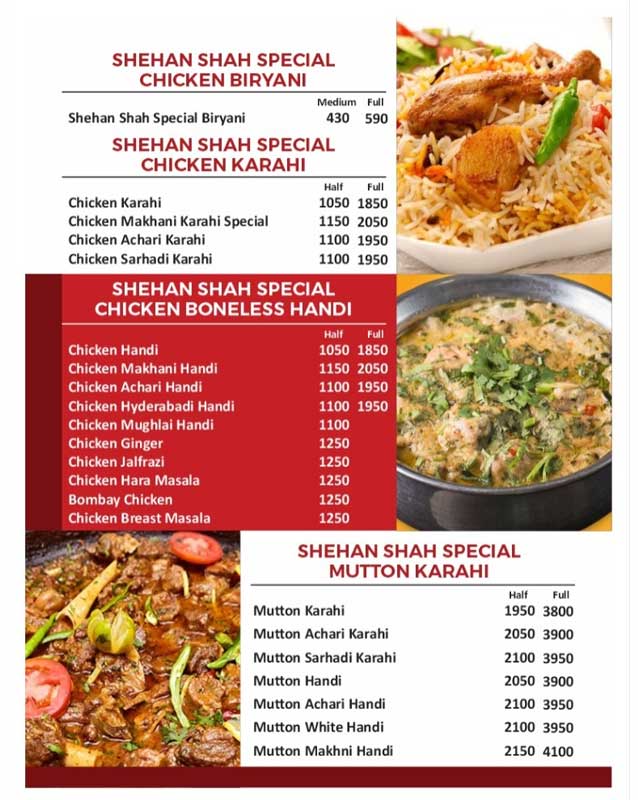 Shehan Shah menu