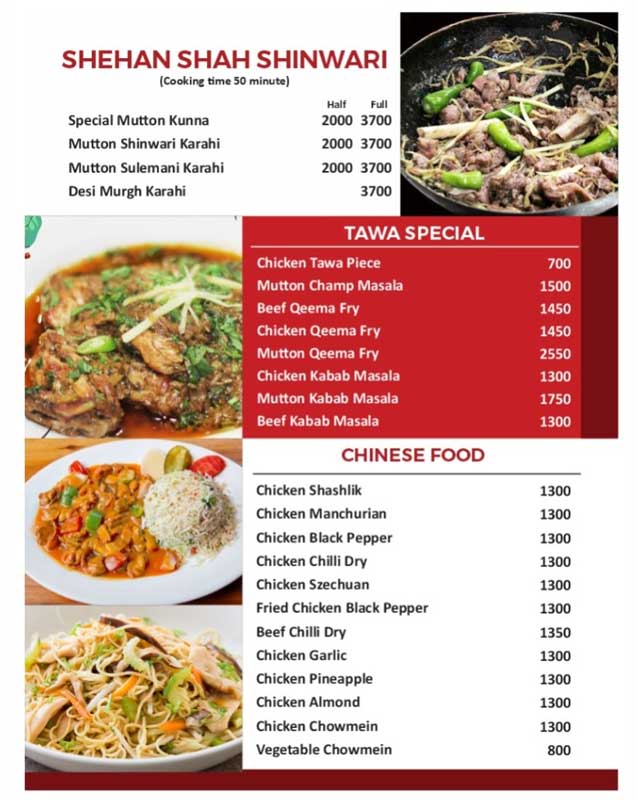 Shehan Shah menu