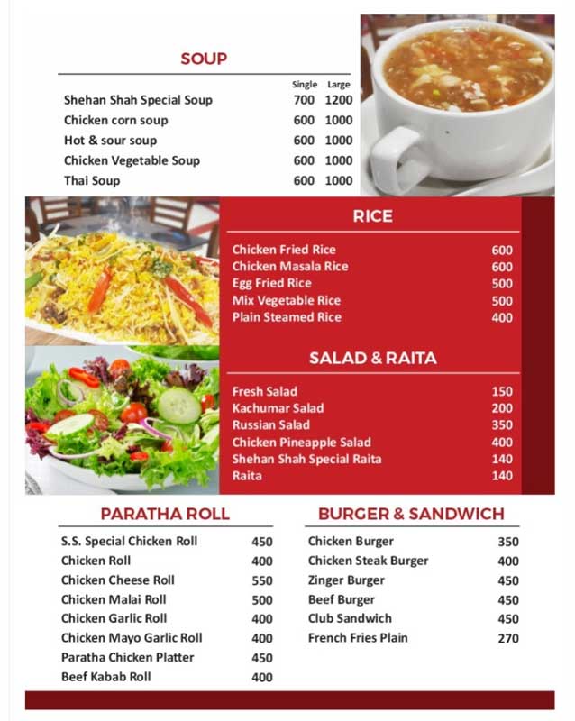 Shehan Shah menu