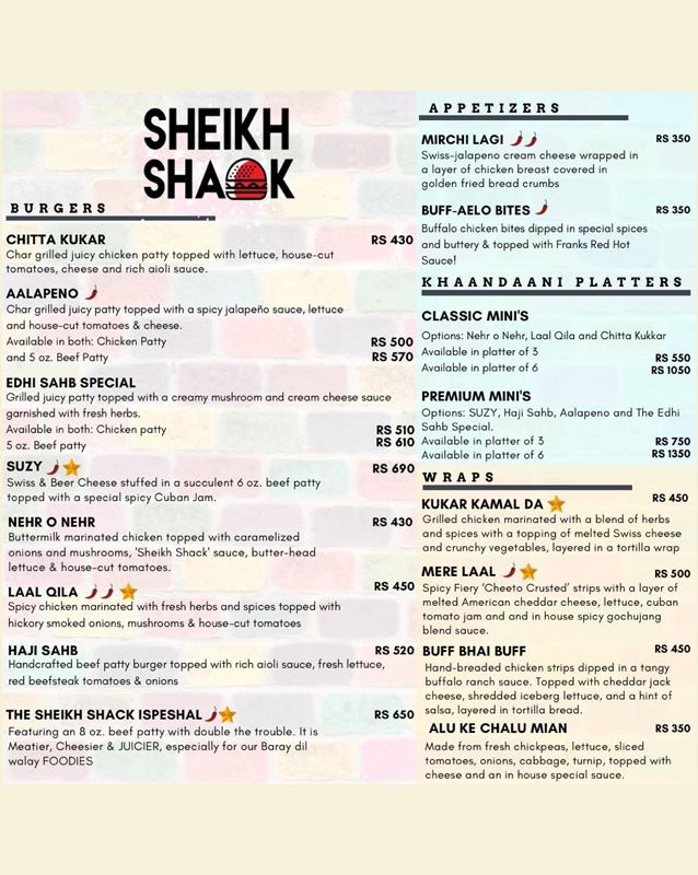 Sheikh Shack Burgers menu