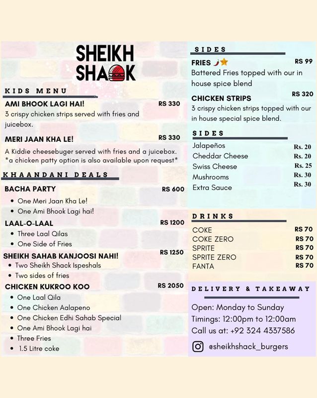 Sheikh Shack Burgers menu