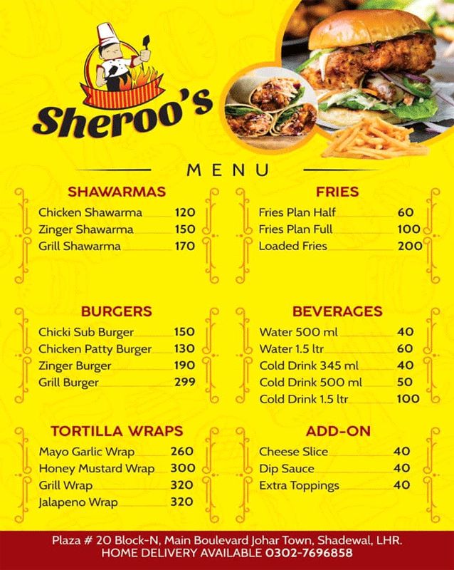 Sheroos menu