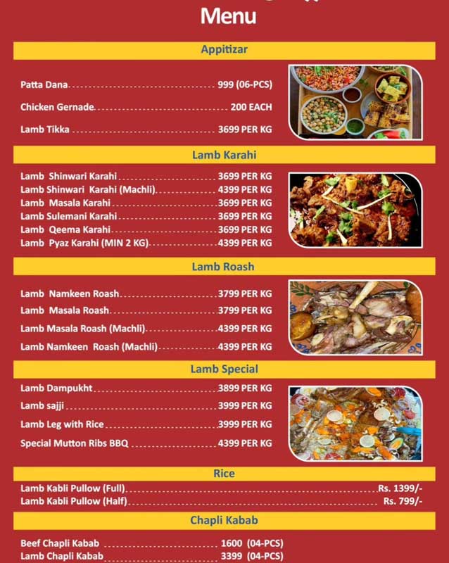 Shinwari Hujra menu