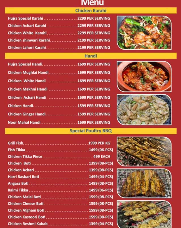 Shinwari Hujra menu