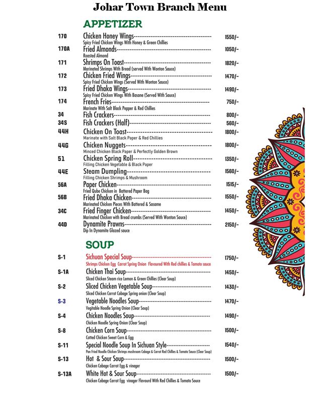 Sichuan Chinese Restaurant menu