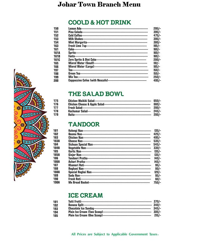 Sichuan Chinese Restaurant menu