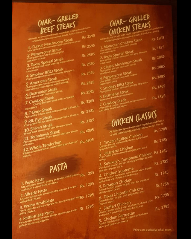 Smokey's Texas Grill menu