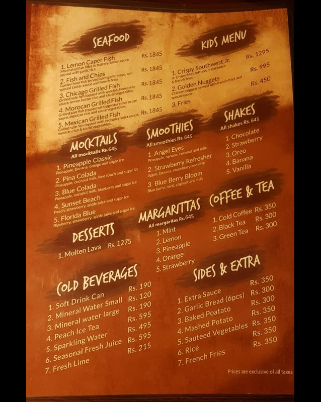 Smokey's Texas Grill menu