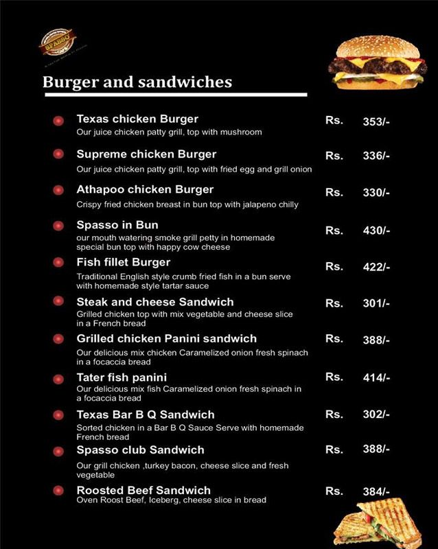 Spasso Cafe menu