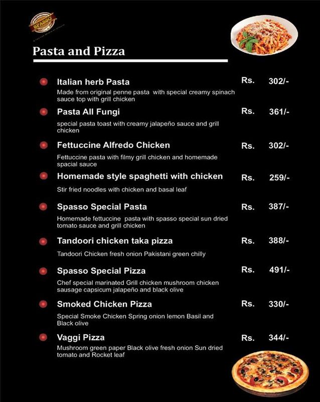 Spasso Cafe menu