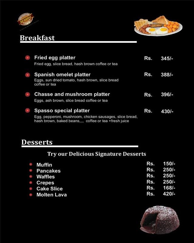 Spasso Cafe menu