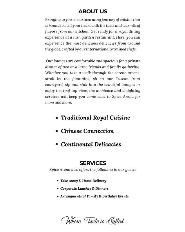 Spice Arena menu