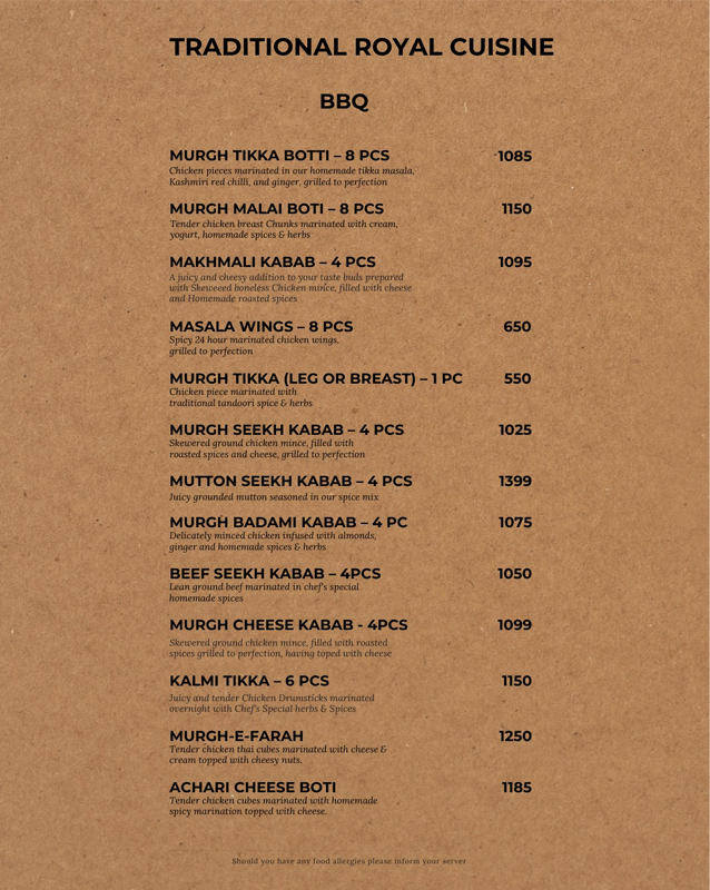 Spice Arena menu