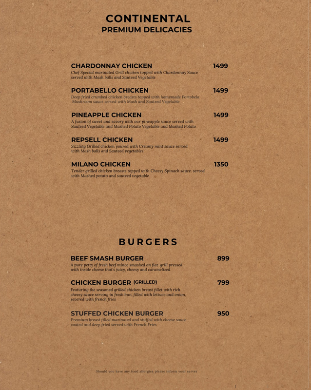 Spice Arena menu