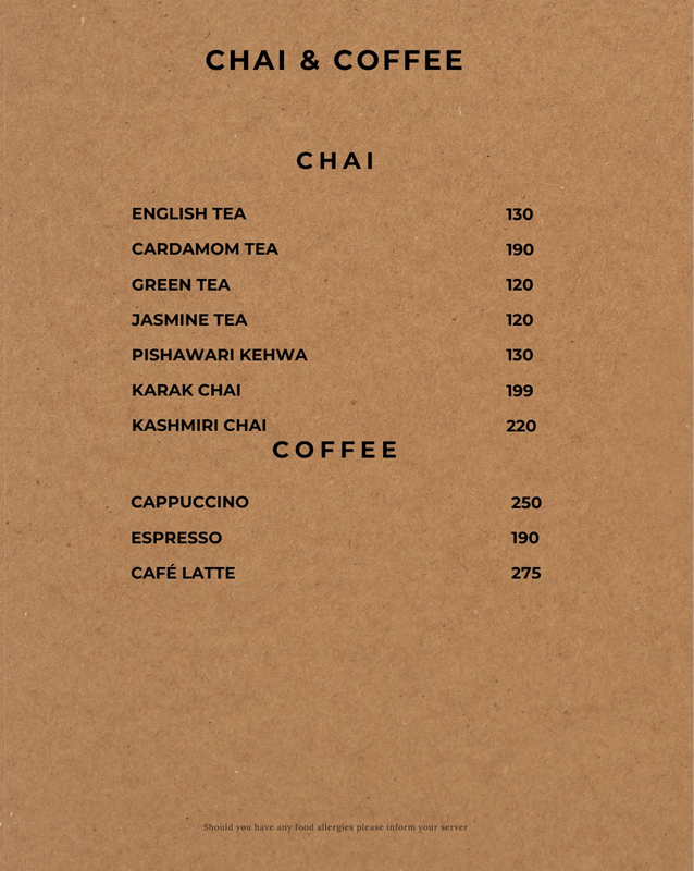Spice Arena menu